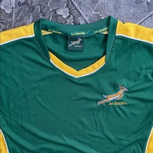SOUTH AFRICA RUBGY Green & Yellow Jersey w Embroidered Logos Athletics Sport Fan